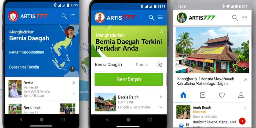 Antarmuka aplikasi ARTIS777 yang menampilkan berita daerah terbaru.
