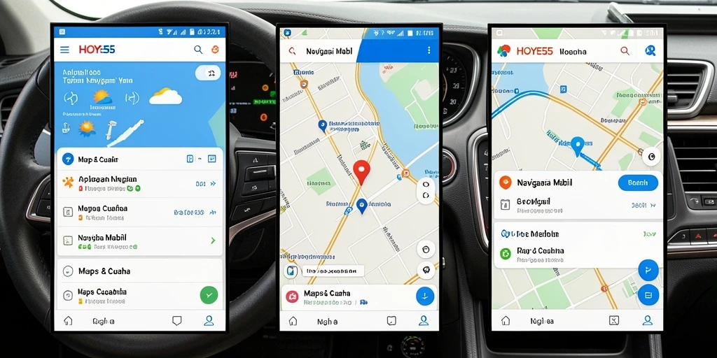 Antarmuka aplikasi HOYE55 yang intuitif dan informatif untuk navigasi mobil.